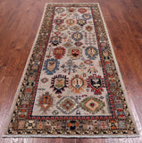 Silver Turkmen Ersari Hand Knotted Wool Runner Rug - 4' 0" X 9' 9"