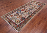 Silver Turkmen Ersari Hand Knotted Wool Runner Rug - 4' 0" X 9' 9"