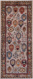 Silver Turkmen Ersari Hand Knotted Wool Runner Rug - 4' 0" X 9' 9"