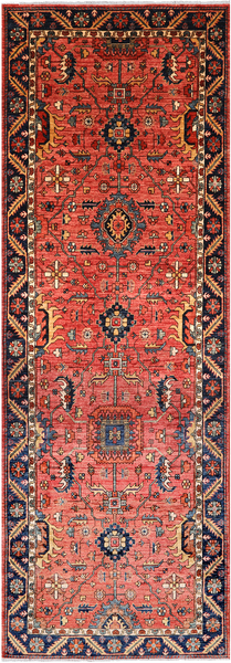 Rust Persian Fine Serapi Hand-Knotted Wool Runner Rug - 3' 11" X 11' 8"