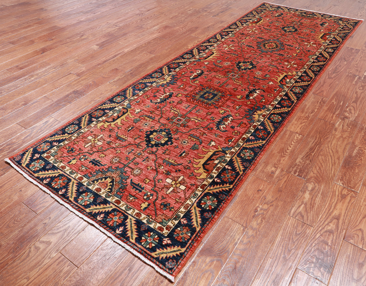 Rust Persian Fine Serapi Hand-Knotted Wool Runner Rug - 3' 11" X 11' 8"