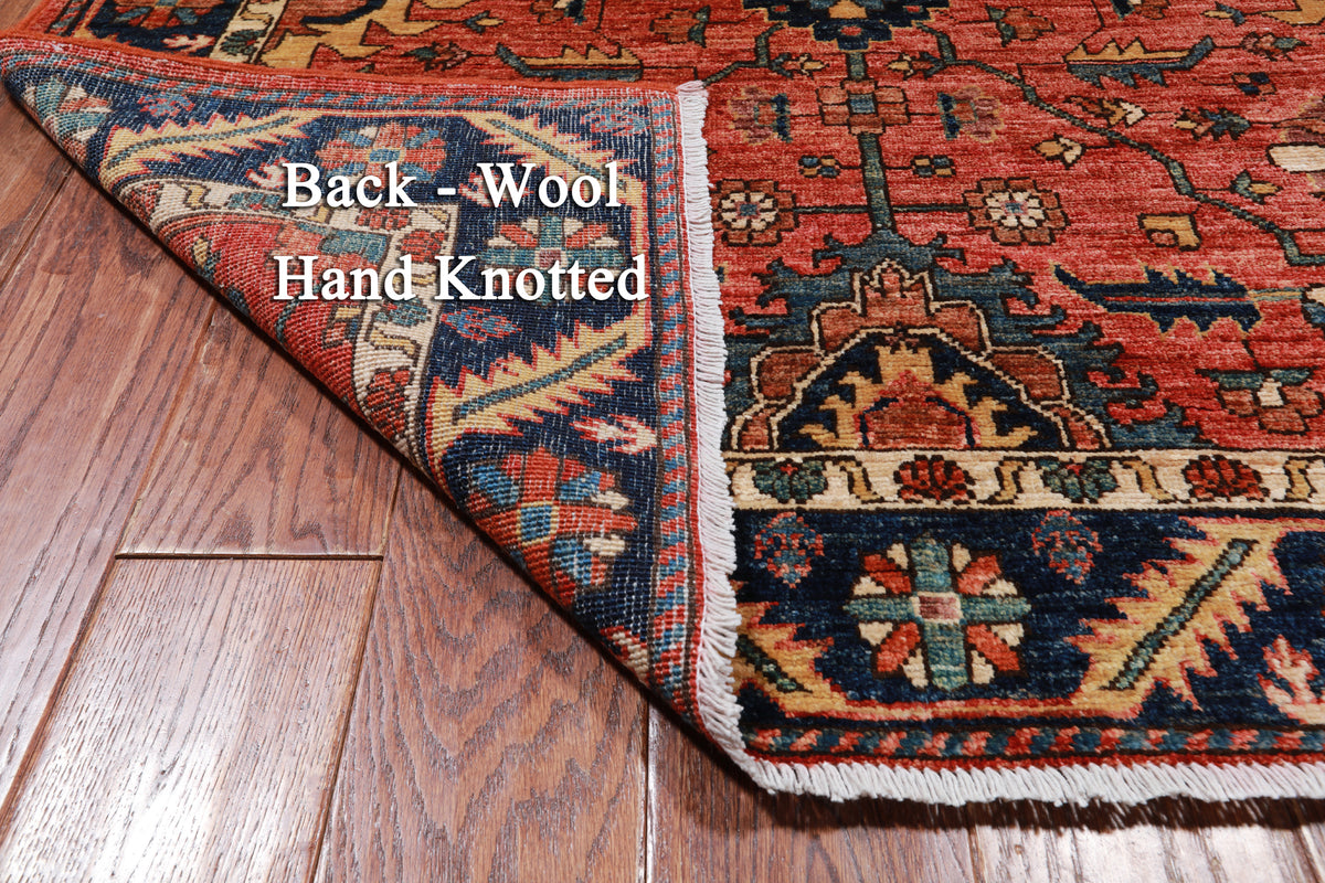 Rust Persian Fine Serapi Hand-Knotted Wool Runner Rug - 3' 11" X 11' 8"