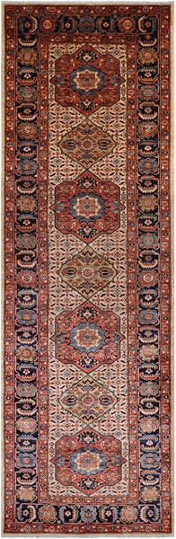 Ivory Persian Fine Serapi Hand Knotted Wool Runner Rug - 4' 3" X 13' 8"