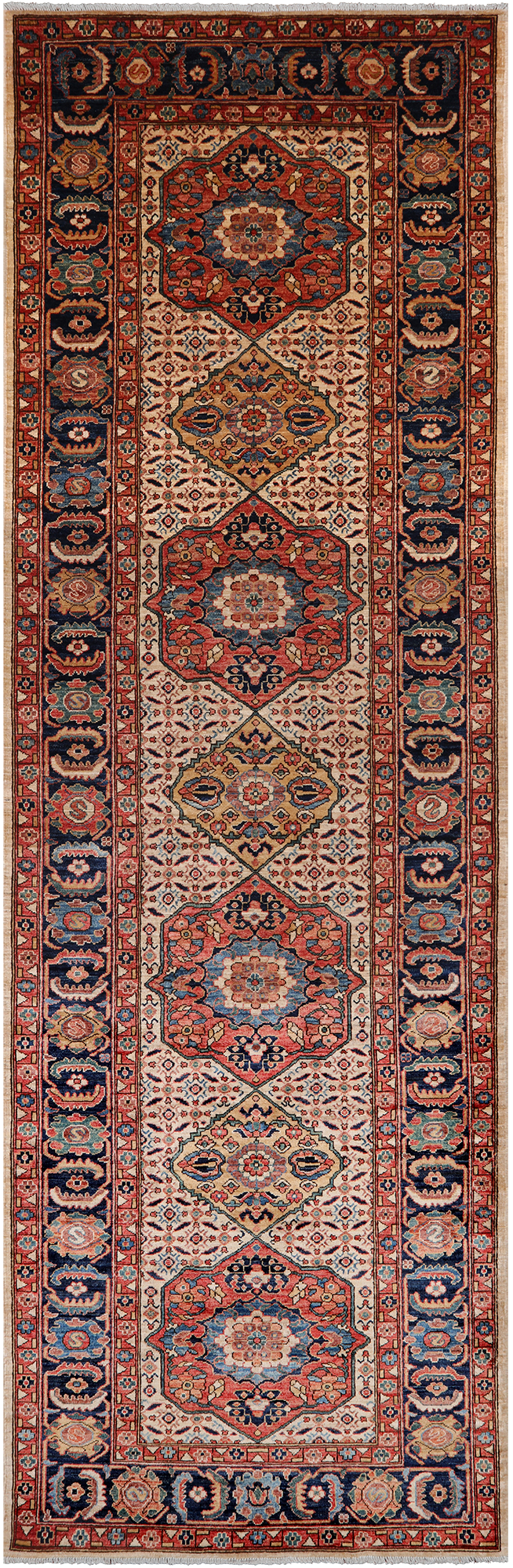 Ivory Persian Fine Serapi Hand Knotted Wool Runner Rug - 4' 3" X 13' 8"
