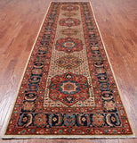 Ivory Persian Fine Serapi Hand Knotted Wool Runner Rug - 4' 3" X 13' 8"