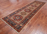 Ivory Persian Fine Serapi Hand Knotted Wool Runner Rug - 4' 3" X 13' 8"