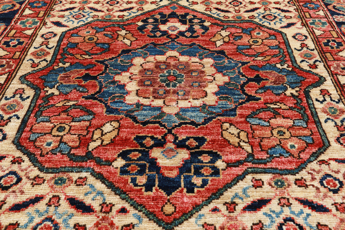 Ivory Persian Fine Serapi Hand Knotted Wool Runner Rug - 4' 3" X 13' 8"