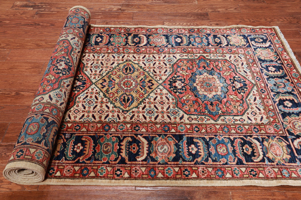Ivory Persian Fine Serapi Hand Knotted Wool Runner Rug - 4' 3" X 13' 8"