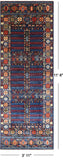Blue Turkmen Ersari Handmade Wool Runner Rug - 3' 11" X 11' 6"