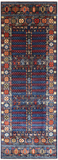 Blue Turkmen Ersari Handmade Wool Runner Rug - 3' 11" X 11' 6"