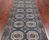 Blue Turkmen Ersari Handmade Wool Runner Rug - 4' 0" X 11' 4"