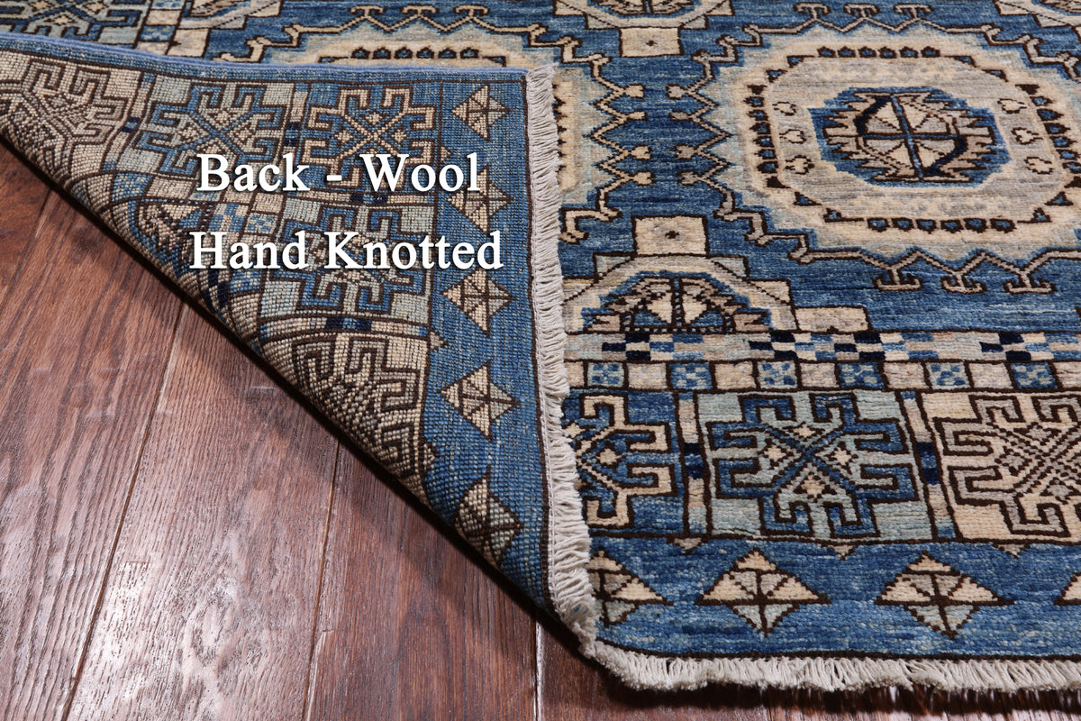 Blue Turkmen Ersari Handmade Wool Runner Rug - 4' 0" X 11' 4"