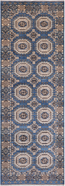 Blue Turkmen Ersari Handmade Wool Runner Rug - 4' 0" X 11' 4"
