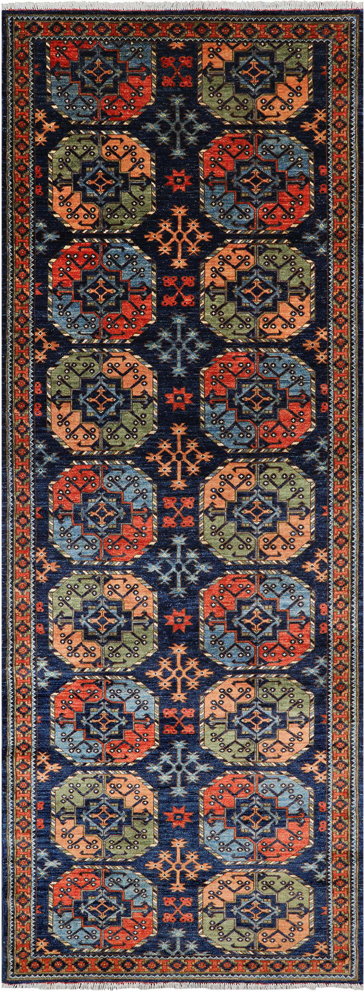 Blue Turkmen Ersari Handmade Wool Runner Rug - 4' 2" X 11' 8"