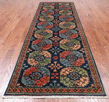Blue Turkmen Ersari Handmade Wool Runner Rug - 4' 2" X 11' 8"