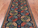 Blue Turkmen Ersari Handmade Wool Runner Rug - 4' 2" X 11' 8"