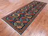Blue Turkmen Ersari Handmade Wool Runner Rug - 4' 2" X 11' 8"