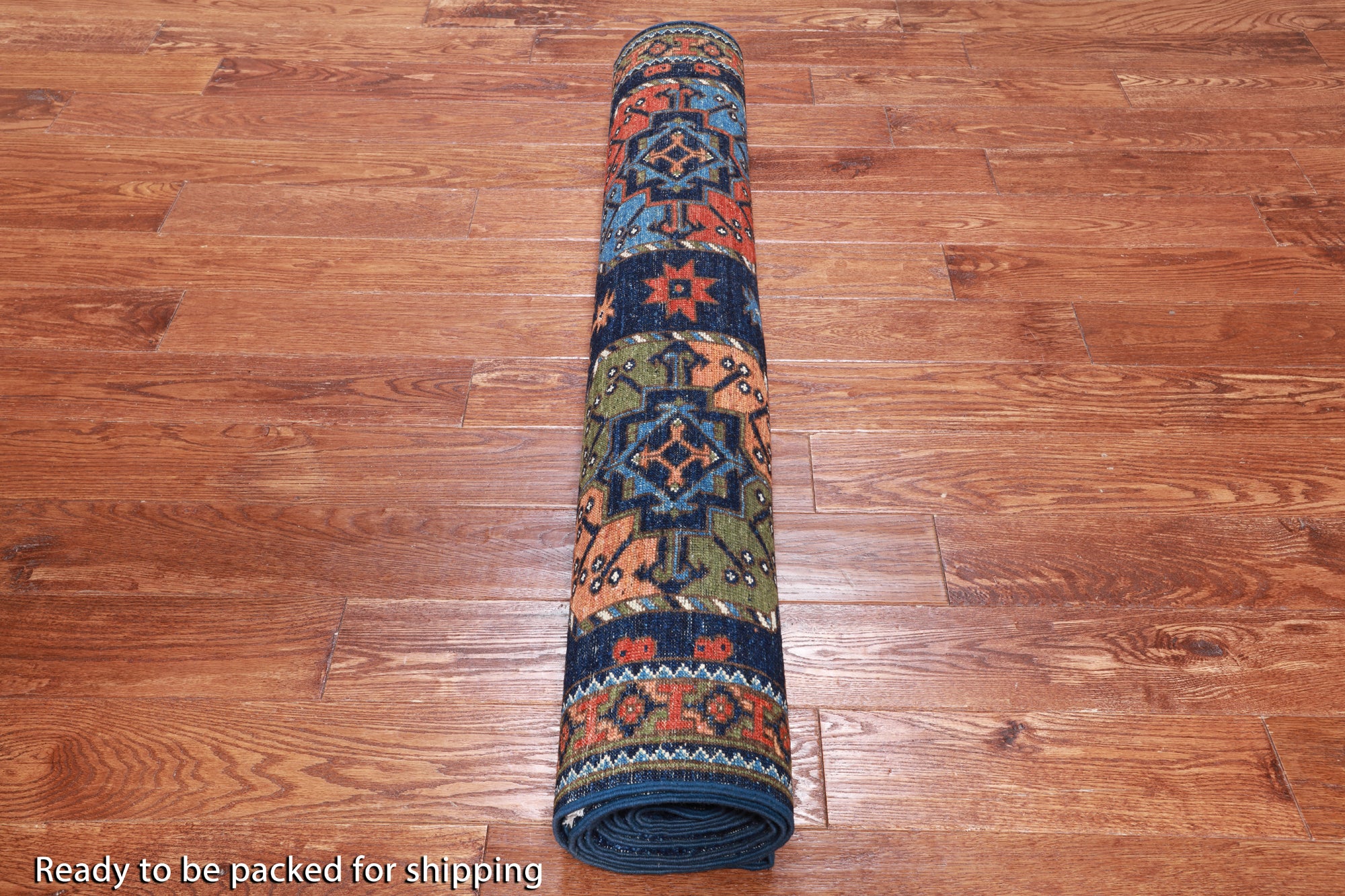 Blue Turkmen Ersari Handmade Wool Runner Rug - 4' 2" X 11' 8"
