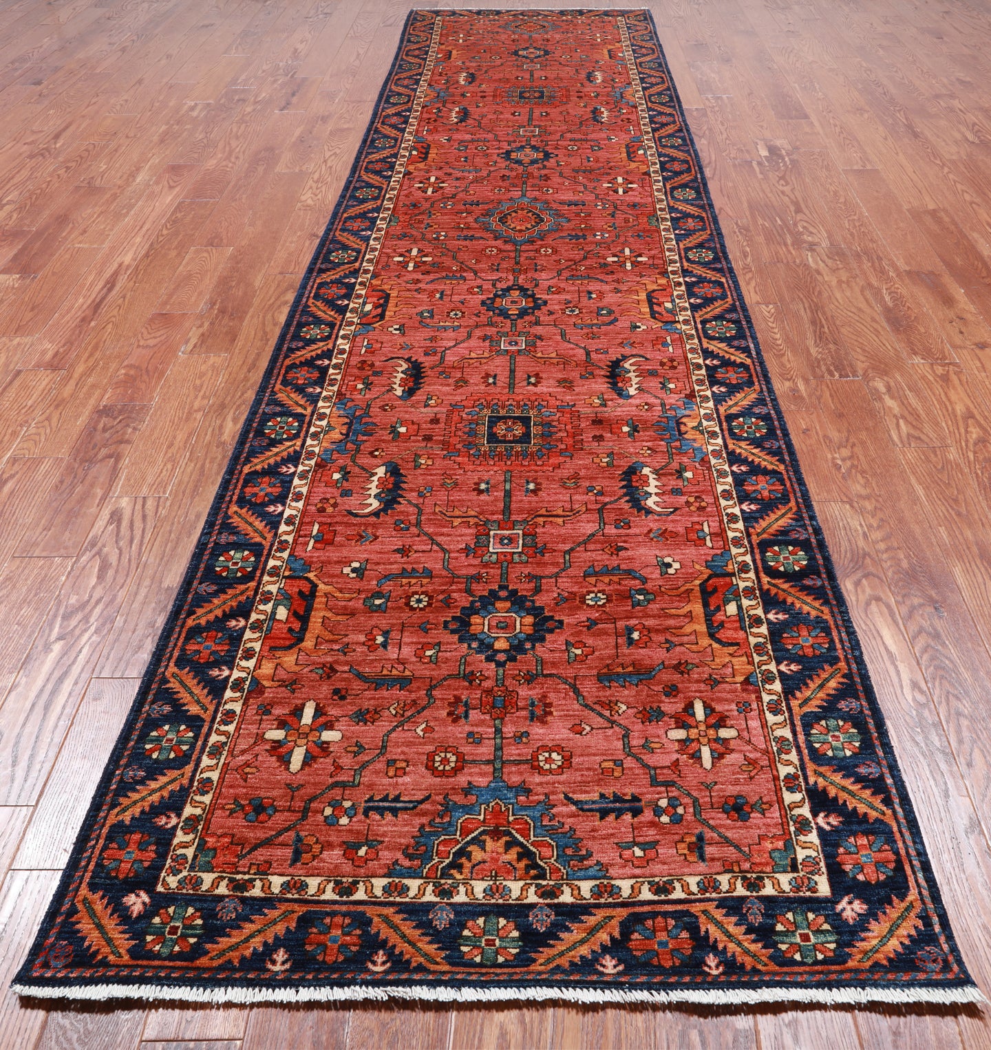 Rust Persian Fine Serapi Handmade Wool Runner Rug - 3' 10" X 15' 10"