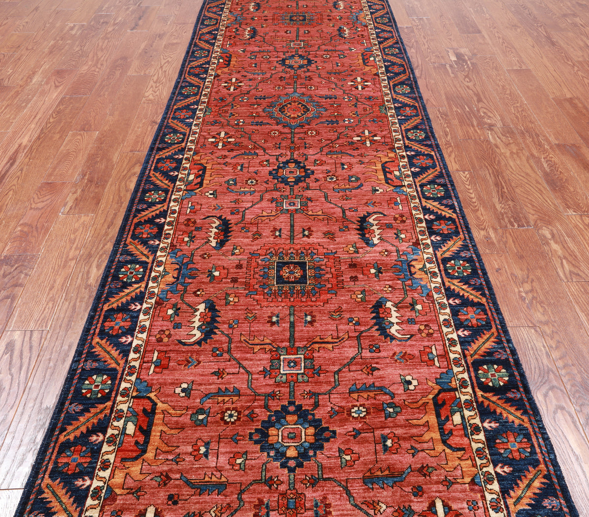 Rust Persian Fine Serapi Handmade Wool Runner Rug - 3' 10" X 15' 10"