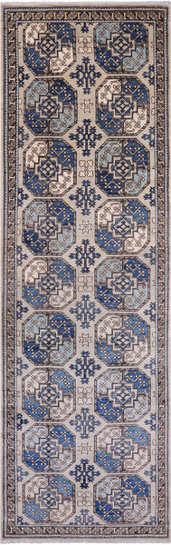 Turkmen Ersari Handmade Wool Runner Rug - 3' 9" X 12' 4"