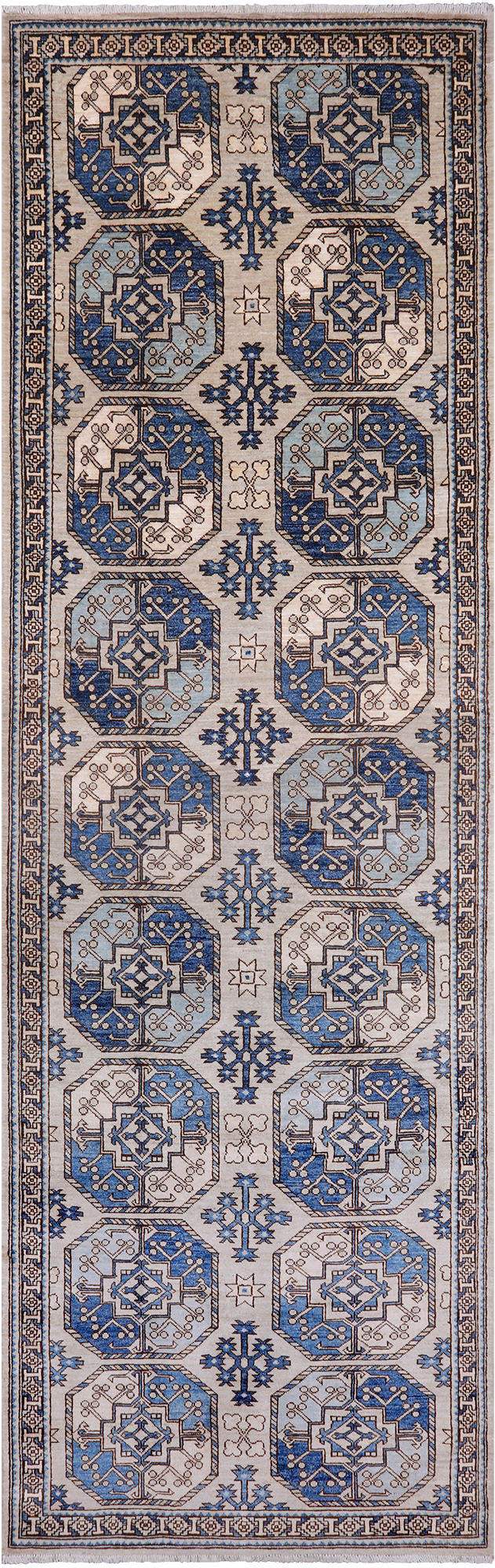 Turkmen Ersari Handmade Wool Runner Rug - 3' 9" X 12' 4"