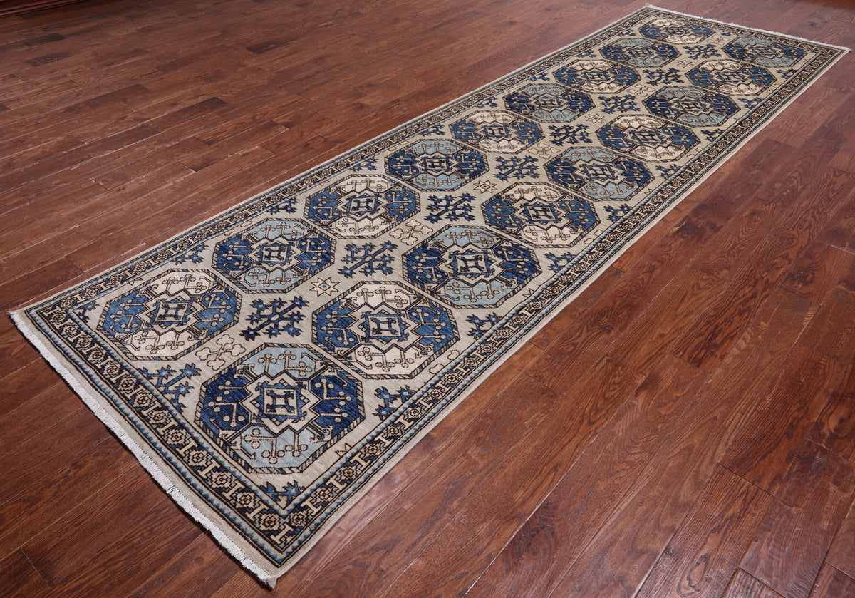 Turkmen Ersari Handmade Wool Runner Rug - 3' 9" X 12' 4"