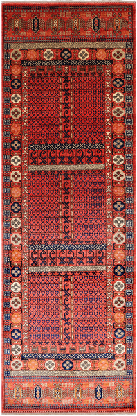Rust Turkmen Ersari Handmade Wool Runner Rug - 3' 10" X 12' 2"