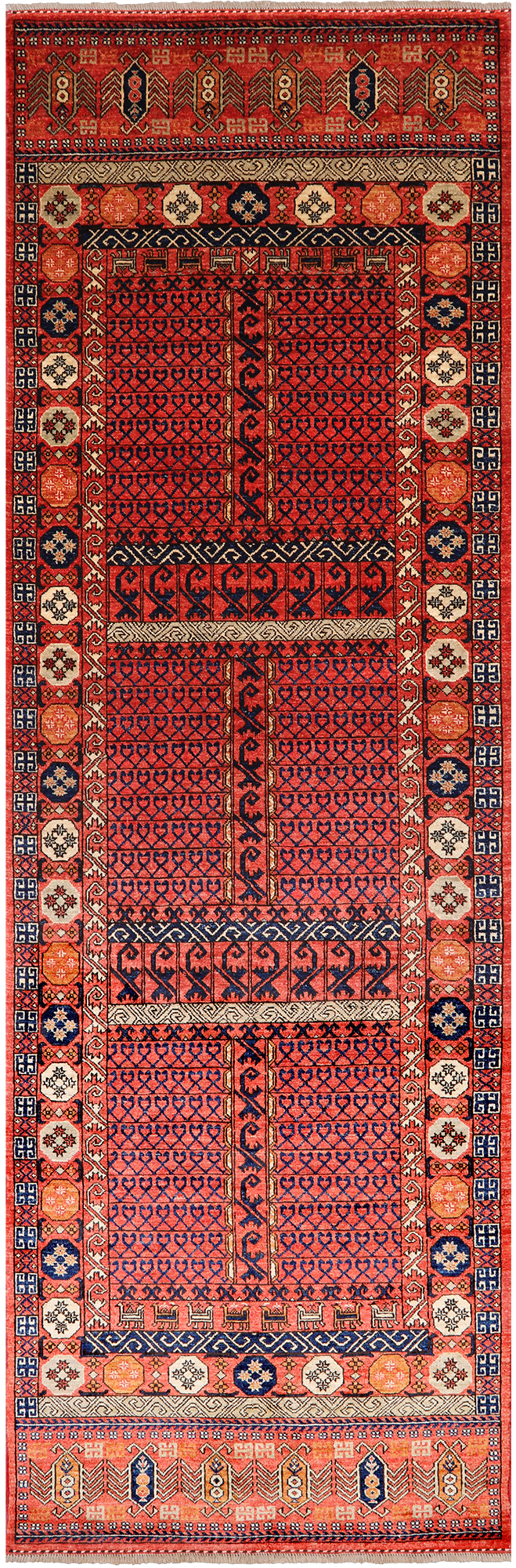 Rust Turkmen Ersari Handmade Wool Runner Rug - 3' 10" X 12' 2"