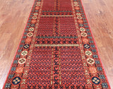Rust Turkmen Ersari Handmade Wool Runner Rug - 3' 10" X 12' 2"