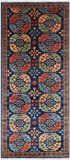 Blue Turkmen Ersari Hand-Knotted Wool Runner Rug - 4' 3" X 9' 7"