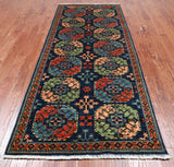Blue Turkmen Ersari Hand-Knotted Wool Runner Rug - 4' 3" X 9' 7"