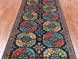 Blue Turkmen Ersari Hand-Knotted Wool Runner Rug - 4' 3" X 9' 7"