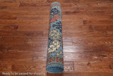 Blue Turkmen Ersari Hand Knotted Wool Runner Rug - 3' 11" X 11' 10"