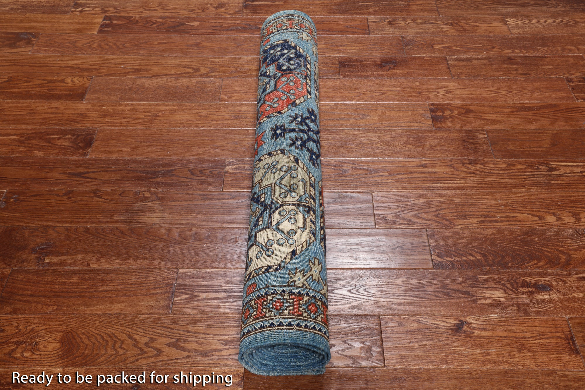Blue Turkmen Ersari Hand Knotted Wool Runner Rug - 3' 11" X 11' 10"