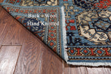 Blue Turkmen Ersari Hand Knotted Wool Runner Rug - 3' 11" X 11' 10"