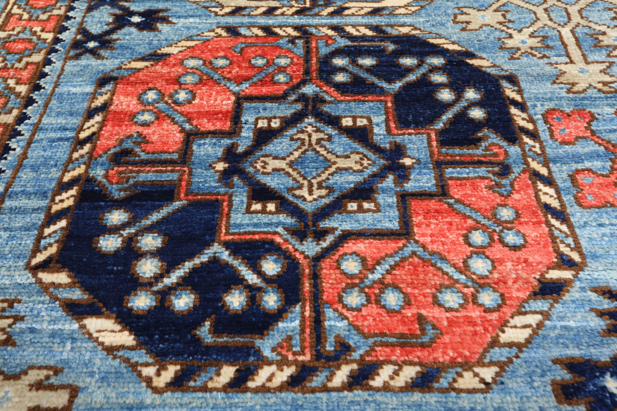 Blue Turkmen Ersari Hand Knotted Wool Runner Rug - 3' 11" X 11' 10"