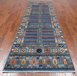 Blue Turkmen Ersari Hand Knotted Wool Runner Rug - 3' 11" X 11' 8"