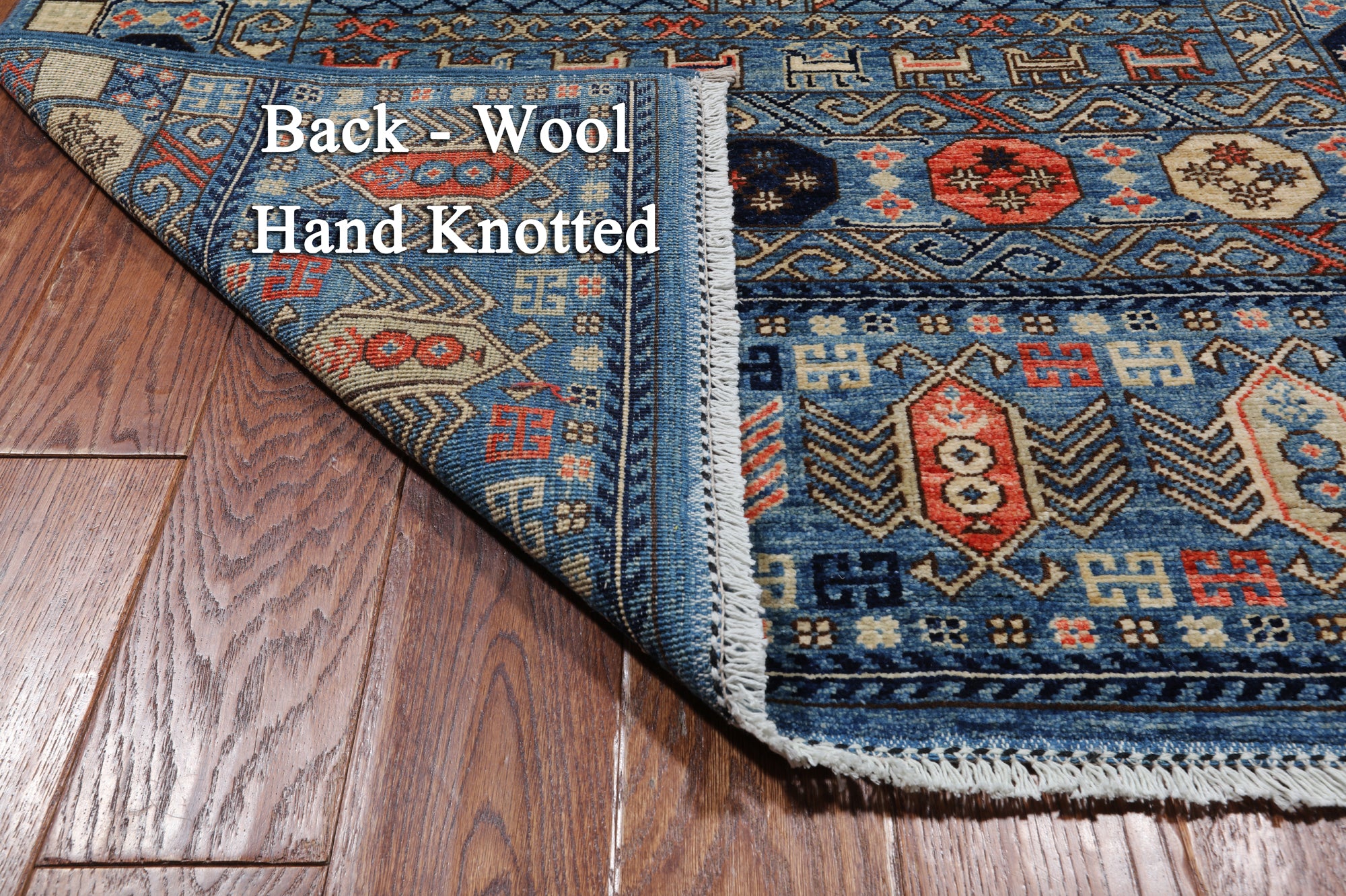 Blue Turkmen Ersari Hand Knotted Wool Runner Rug - 3' 11" X 11' 8"
