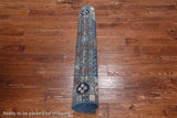 Blue Turkmen Ersari Hand Knotted Wool Runner Rug - 3' 11" X 11' 8"