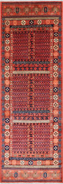 Rust Turkmen Ersari Hand Knotted Wool Runner Rug - 3' 11" X 11' 7"