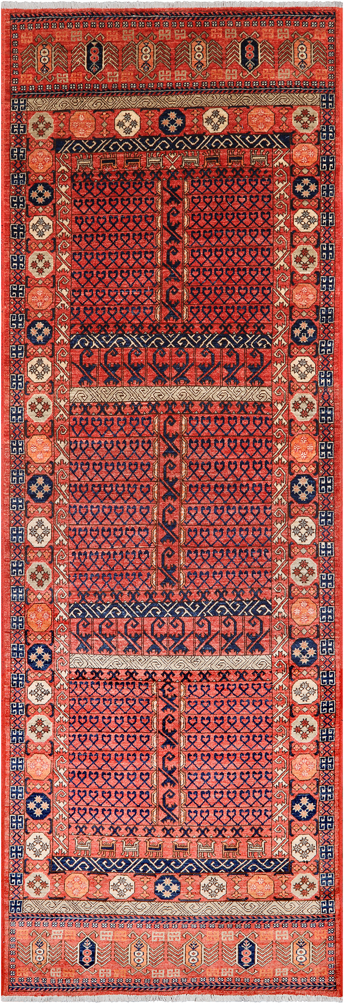 Rust Turkmen Ersari Hand Knotted Wool Runner Rug - 3' 11" X 11' 7"