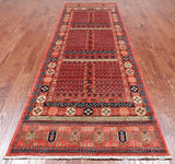 Rust Turkmen Ersari Hand Knotted Wool Runner Rug - 3' 11" X 11' 7"