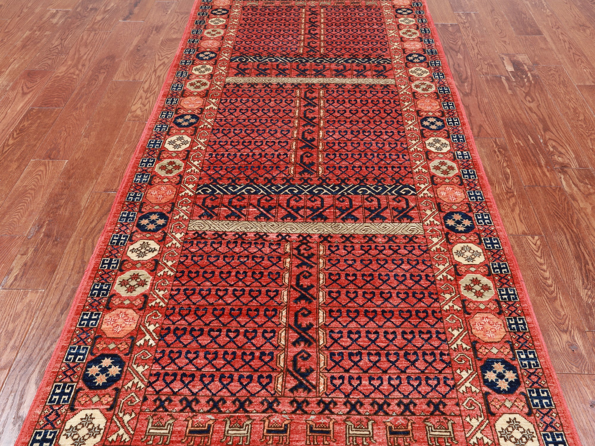 Rust Turkmen Ersari Hand Knotted Wool Runner Rug - 3' 11" X 11' 7"