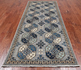 Grey Turkmen Ersari Handmade Wool Runner Rug - 4' 1" X 9' 8"
