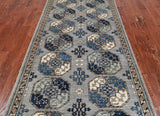 Grey Turkmen Ersari Handmade Wool Runner Rug - 4' 1" X 9' 8"
