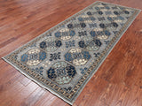 Grey Turkmen Ersari Handmade Wool Runner Rug - 4' 1" X 9' 8"