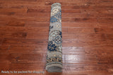 Grey Turkmen Ersari Handmade Wool Runner Rug - 4' 1" X 9' 8"