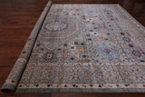 Grey Geometric Persian Mamluk Hand Knotted Wool Rug - 11' 10" X 15' 9"