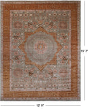 Green Geometric Persian Mamluk Hand Knotted Wool Rug - 12' 0" X 15' 7"